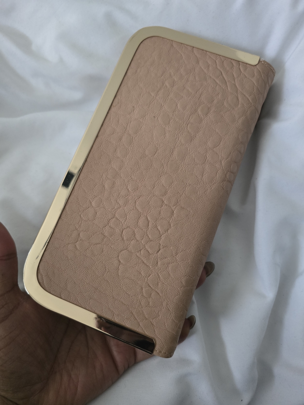 Blush Pink Textured Wallet with Gold Trim